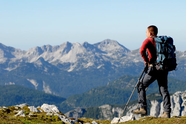 Mountaineer hiking in mountains